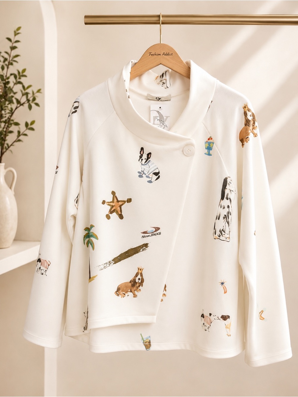 A21. From Italy 🇮🇹 Cream Dog Print Button-Front Jacket